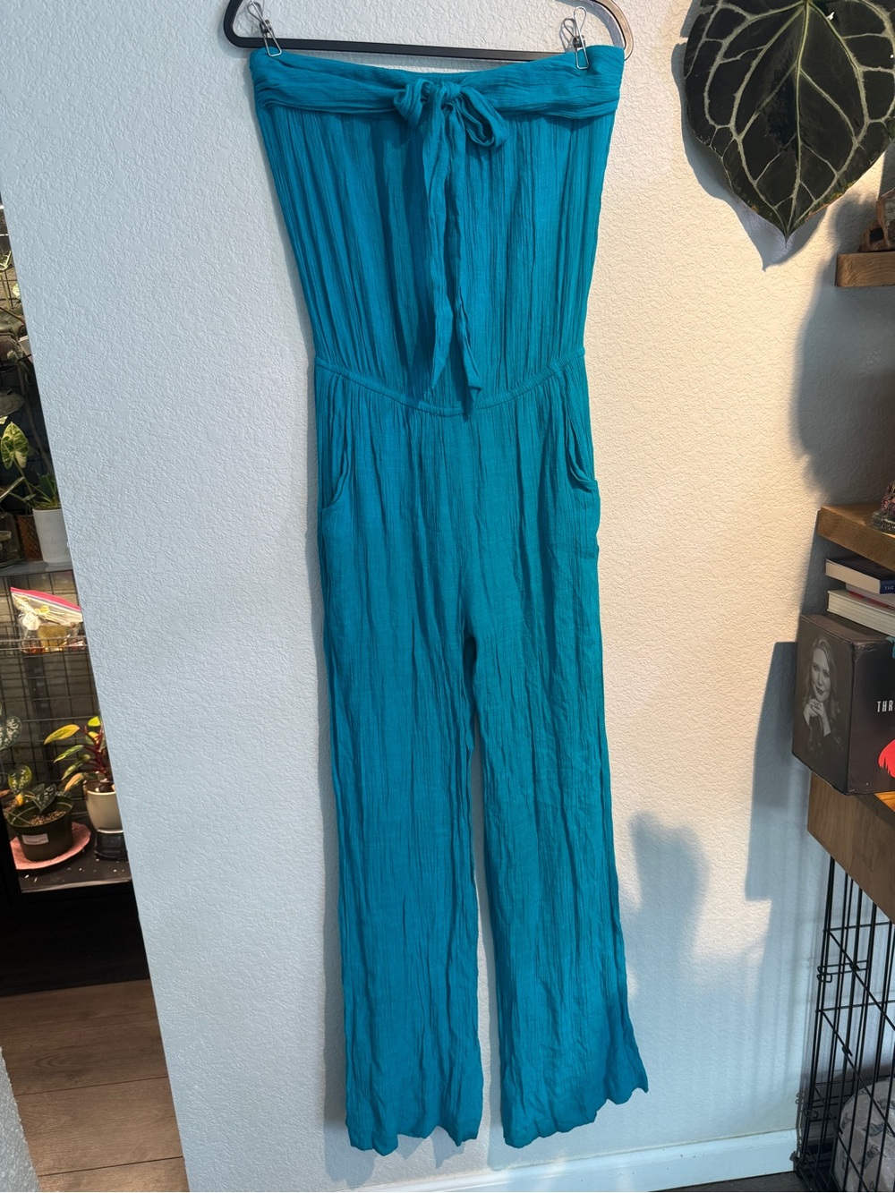 Arden B Teal Strapless Flowy Jumpsuit Romper